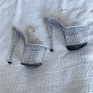 Pleaser Clear Rhinestone Platform Heels